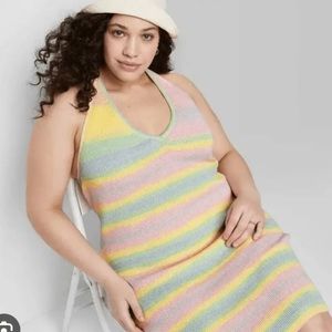 Plus Size Wild Fable Knit Pastel Rainbow Halter Dress Woman’s 2x
